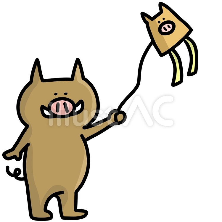 たこあげをするいのしし いのしし,凧,年賀のイラスト素材