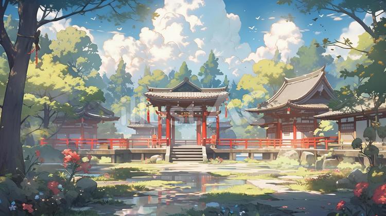 神社の風景 神社,寺院,和風のイラスト素材