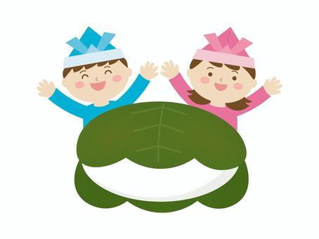 こどもの日のイラスト4 こどもの日,柏餅,男の子,女の子,子供,兜,端午の節句,行事,和風,かわいいのイラスト素材