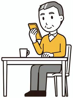 ニット中年男性(黄)-239-全身