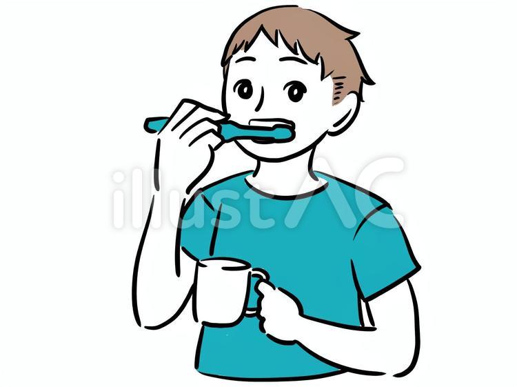 歯磨きをする少年 歯磨き,少年,上半身のイラスト素材