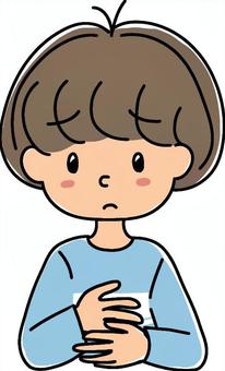 男の子にも女の子にも見えるこども/悲しみ こども,男の子,女の子,小学生,幼児,上半身,長袖,シンプル,かわいい,ショートカットのイラスト素材