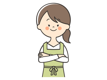 腕組みするエプロンの女性 腕組み,どや顔,自信,主婦,女性,エプロン,母,お母さん,家政婦,家事代行のイラスト素材