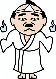 ご先祖様困る ご先祖様,幽霊,困る,表情,昔,ちょんまげ,笑顔,年配,男性,デフォルメのイラスト素材