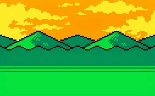 Illustration, landscape, grassland, sunset, 