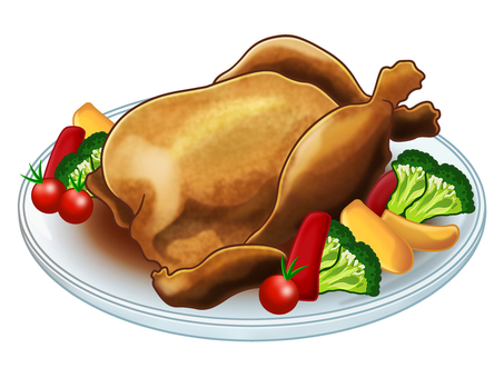 クリスマスチキン ローストチキン,鶏肉,クリスマス,七面鳥,丸焼き,食事,食料,食品,豪華,洋食のイラスト素材
