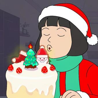 【短文カード】「く」の言葉② クリスマス,ろうそく,ケーキ,暗い,吹く,言語聴覚療法,絵カード,構音,情景画のイラスト素材