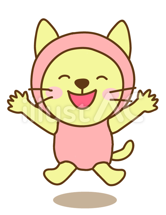 ずきんねこ-ばんざい ねこ,ばんざい,動物のイラスト素材