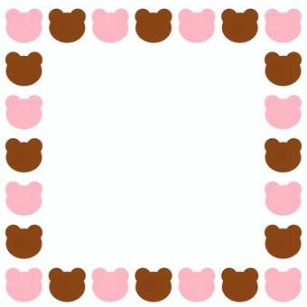 チョコレート風ましかくクマフレーム くま,クマ,テディベア,フレーム,枠,囲み,飾り,ツートンカラー,ピンク,茶色のイラスト素材