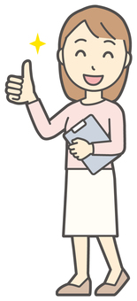  ロングヘア女性-575-全身 ファイル,女性,女の子,人物,かわいい,書類,資料,バインダー,グッドサイン,いいねのイラスト素材