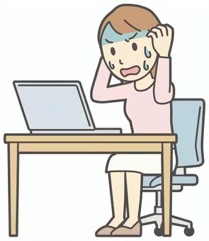 ノートパソコンで慌てている若い女性 パソコン,びっくり,女性,女の子,人物,かわいい,表情,感情,落ち込む,ショックのイラスト素材