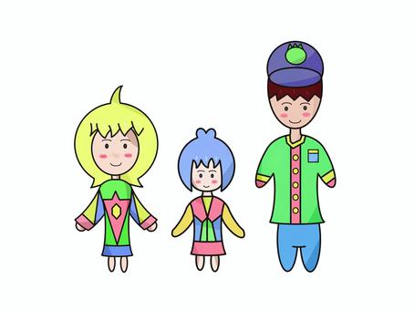 仲良し親子 親子,仲良し,パパ,ママ,こども,３人,カラフル,笑顔,かわいい,帽子のイラスト素材