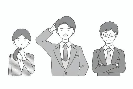 会社員(モノトーン)　困った 会社員,サラリーマン,新入社員,新卒,社員,白黒,モノトーン,会社,スタッフ,新人のイラスト素材