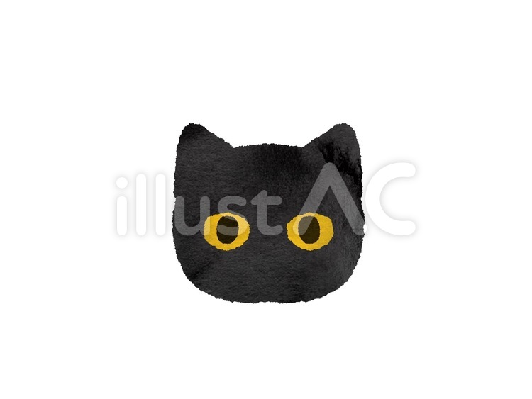 水彩風正面向きの猫の顔アイコン 黒猫,水彩風,アイコンのイラスト素材