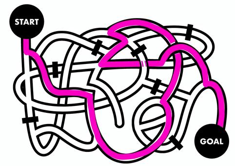 迷路2答 迷路,モノクロ,スタート,ゴール,ルート,答え,正解のイラスト素材