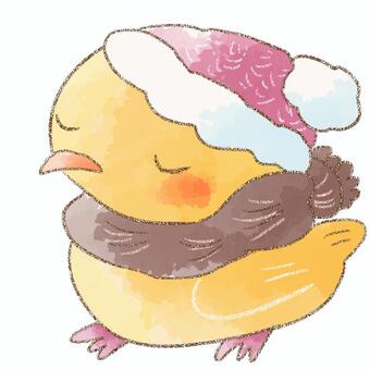あたたかそうなひよこ ひよこ,生き物,帽子,マフラー,水彩,鉛筆のイラスト素材