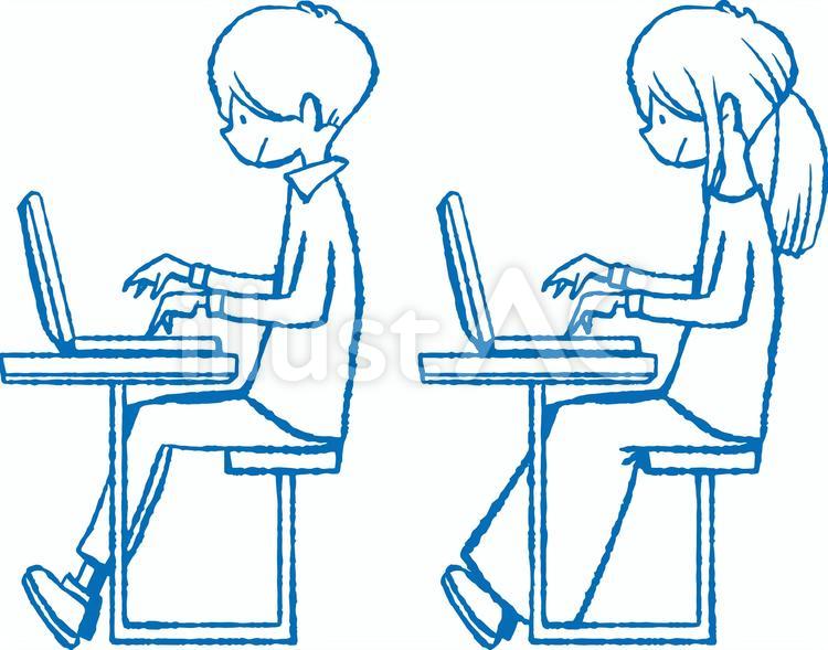 勉強や仕事をする男女の線画です。 勉強や仕事をする男女の線画です。 仕事,作業,線画のイラスト素材