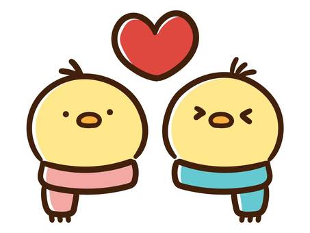 マフラーをつけたラブラブひよこカップル