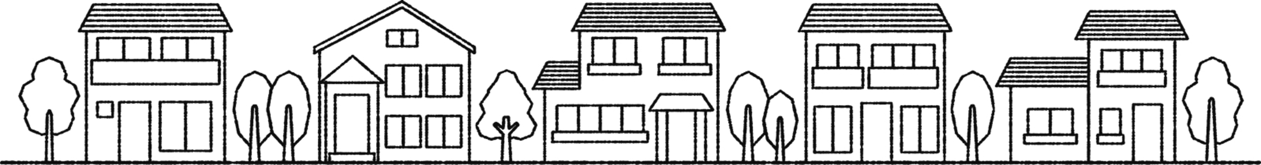 町並み（鉛筆線風） 町並み,家,マイホーム,地域,モノクロ,生活,建物,街路,線画,街のイラスト素材