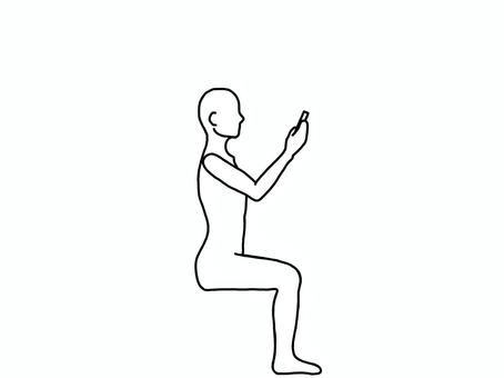 反り腰で座りスマホを見る人 反り腰,スマホ,横向き,座位,線画,白黒のイラスト素材