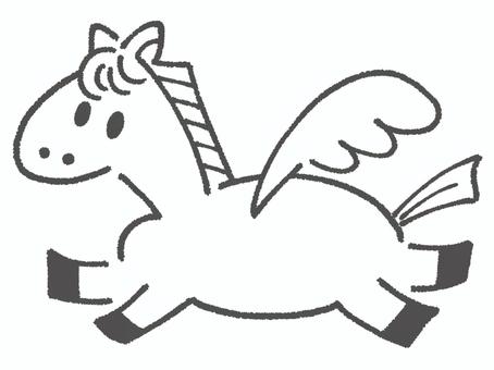 かわいいペガサス（白黒） ペガサス,天馬,馬,羽根,飛ぶ,翔る,神話,手描き,白黒,モノクロのイラスト素材