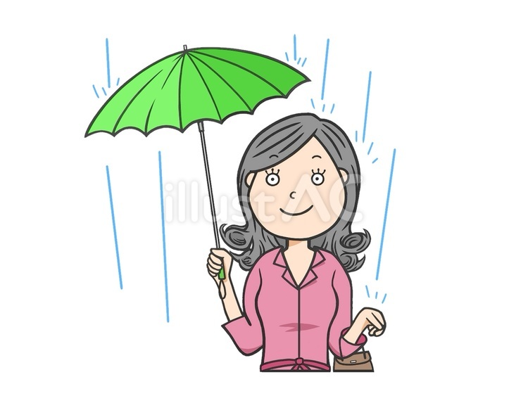梅雨時に傘をさして出かけるお洒落な女性 雨,傘,梅雨のイラスト素材