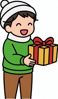 プレゼントを貰う白の男の子です。 プレゼント,シンプル,ギフト,喜ぶ,受け取り,サプライズ,笑顔,贈り物,手渡し,お祝いのイラスト素材