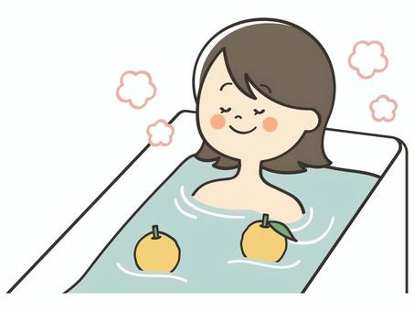 柚子風呂に入る若い女性 柚子風呂,お風呂,風呂,入浴,柚子,柚子湯,女性,バスタイム,お湯,ゆず湯のイラスト素材