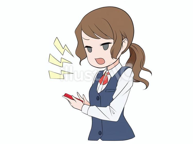 スマホを見ながら怒っている女性会社員 会社員,ol,女性のイラスト素材