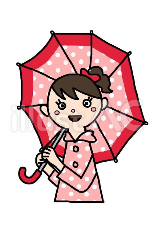 水玉の傘の女の子 ひと,人間,人物のイラスト素材