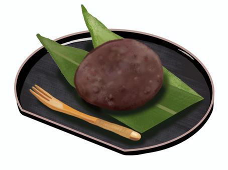 おはぎA（1個） おはぎ,小豆,粒あん,甘い,ご飯,餅米,ぼたもち,あんころ餅,餡子,菓子楊枝のイラスト素材