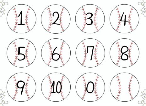 数字が書いてある野球ボールセット ボール,野球,少年野球,球技,スポーツ,道具,手書き,イラスト,ベクター,フリー素材のイラスト素材
