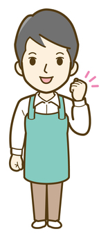 こぶしを握る男性店員_25 ビジネス,男性,人物,人,介護,キッチンカー,カフェ,仕事,かわいい,シンプルのイラスト素材