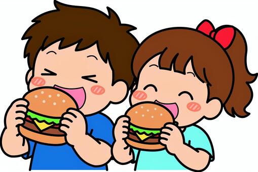青系のハンバーガーの人たちです。 ハンバーガー,シンプル,食べる,食事,ファストフード,テイクアウト,バーガー,笑顔,幸せ,食べ物のイラスト素材