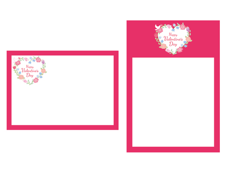 バレンタインフレームセット　花濃いピンク バレンタイン,バレンタインデー,ハッピー,花,フラワー,鳩,鳥,ハート,バラ,スズランのイラスト素材