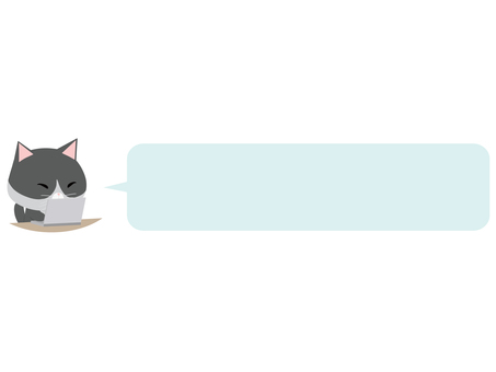 PCを操作するはちわれ猫（横長吹き出し） ノートパソコン,猫,はちわれ,動物,かわいい,pc,吹き出しのイラスト素材