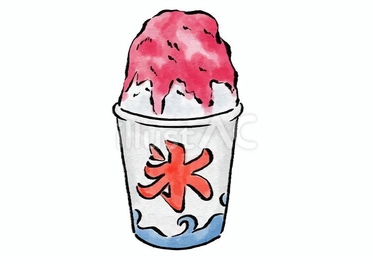 紙カップのいちご味かき氷（水墨） かき氷,夏,いちご味のイラスト素材