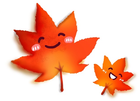 紅葉（もみじ）のイラスト（にこにこ顔）