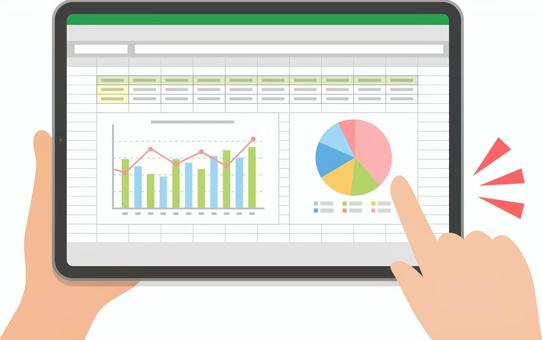 タブレットの表計算アプリ タブレット,表計算,グラフ,レポート,営業,資料,ビジネス,スプレッドシート,棒グラフ,数字のイラスト素材