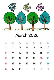 Illustration, calendar, 2026, march, 