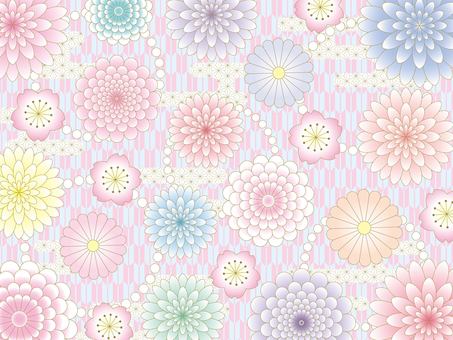 カラフルで和風な背景05 パステル,和柄,和,背景,壁紙,フレーム,花,和風,花柄,年賀状のイラスト素材