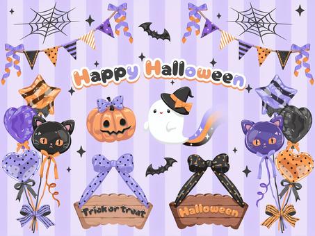 ハロウィン素材 ハロウィン素材 ハロウィン,ガーランド,フラッグ,猫,かぼちゃ,コウモリ,蜘蛛の巣,おばけ,幽霊,風船のイラスト素材