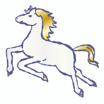 年賀状素材「午／馬」駆ける白馬の全身像 午,馬,うま,年賀,正月,元旦,ハガキ,年賀状,動物,素材のイラスト素材