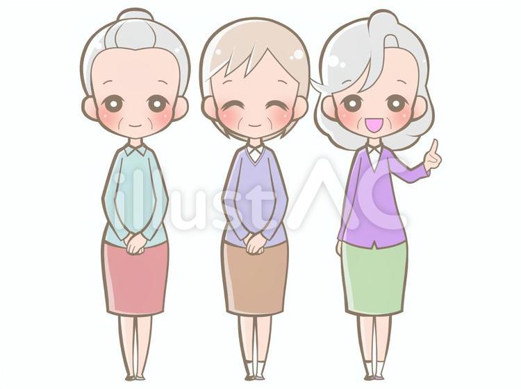 全身-指さす高齢者-笑顔210302 おばあさん,笑顔,説明のイラスト素材