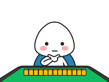 手牌を前に考えこむ三角顔の棒人間（麻雀） 麻雀,長考,麻雀卓,卓,自動麻雀卓,牌,健康麻雀,趣味,雀卓,表情のイラスト素材