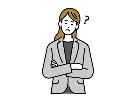 A woman with a troubled face thinking with her arms crossed, , JPG, PNG and AI