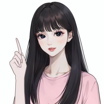 手描きイラスト　水彩原画　ロングヘアの女の子227 カッター 用 マット 手描きイラスト 水彩原画 ロングヘアの