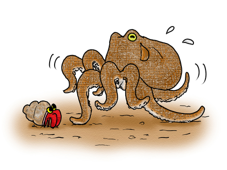 足が多いとスポーツランジ難しい 動物,タコ,汗,スポーツランジ,ヤドカリ,全身,手描きのイラスト素材