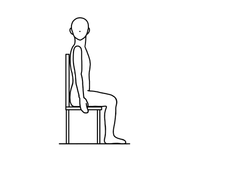 横向いて椅子に座り首だけこちらに向ける人 頚回旋,振り向く,座位,線画,白黒のイラスト素材