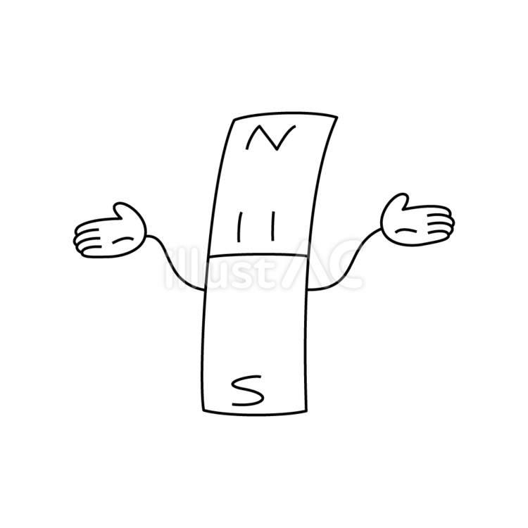 棒磁石のキャラクター線画 棒磁石,磁石,理科のイラスト素材